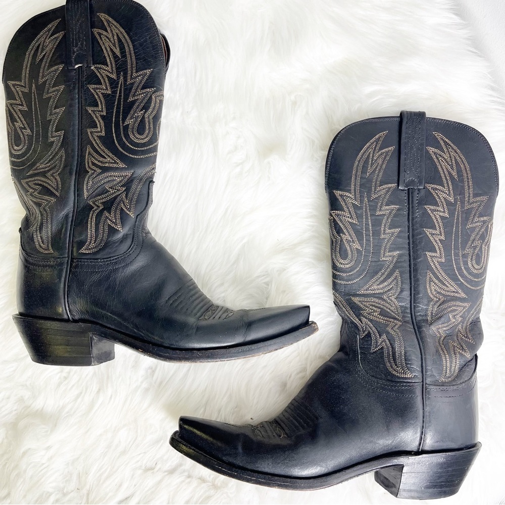 1883 by Lucchese Black Leather Snip Toe Western Cowgirl Boots Size 6.5 B